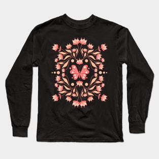 Peach Fuzz Flowers and Butterfly Long Sleeve T-Shirt